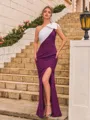 Breathtaking Sheath Stretch Crepe Bowknot One-Shoulder Sleeveless Floor-Length Prom Dress