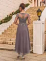 Gorgeous A-Line Chiffon Appliques Lace Scoop 1/2 Sleeves Asymmetrical Guest/Evening/Mother Of The Bride Dress
