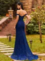 Body-Contouring Sheath Off-the-Shoulder Appliques Lace Sweep Train Lace Corset Prom Dress