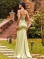 Minimalist Sheath Straps Rhinestone Sweep Train Corset Prom Dress