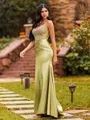 Minimalist Sheath Straps Rhinestone Sweep Train Corset Prom Dress