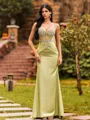 Minimalist Sheath Straps Rhinestone Sweep Train Corset Prom Dress