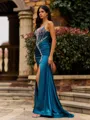 Sleek Sheath V-neck Rhinestone Sweep Train Corset Prom Dress