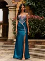 Sleek Sheath V-neck Rhinestone Sweep Train Corset Prom Dress