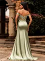 Tight Sheath Off-the-Shoulder Appliques Lace Sweep Train Silk Like Satin Corset Prom Dress