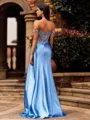 Sensual Sheath Off-the-Shoulder Appliques Lace Sweep Train Silk Like Satin Corset Prom Dress