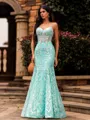 Bodycon Sheath V-neck Sweep Train Lace Corset Prom Dress