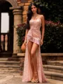 Glam Sheath Halter Ruffles Asymmetrical Prom Dress