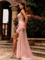 Glam Sheath Halter Ruffles Asymmetrical Prom Dress