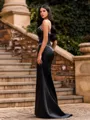 Seductive Sheath Straps Rhinestone Sweep Train Satin Corset Prom Dress