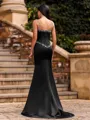 Seductive Sheath Straps Rhinestone Sweep Train Satin Corset Prom Dress