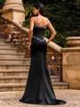 Seductive Sheath Straps Rhinestone Sweep Train Satin Corset Prom Dress