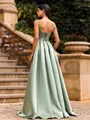Attention-Grabbing Sheath Square Pleated Sweep Train Satin Corset Prom Dress