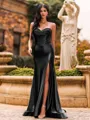 Flattering A-line Sweetheart Appliques Lace Sweep Train Silk Like Satin Corset Prom Dress