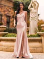 Flattering A-line Sweetheart Appliques Lace Sweep Train Silk Like Satin Corset Prom Dress