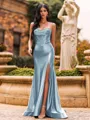 Flattering A-line Sweetheart Appliques Lace Sweep Train Silk Like Satin Corset Prom Dress