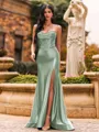 Flattering A-line Sweetheart Appliques Lace Sweep Train Silk Like Satin Corset Prom Dress