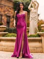Flattering A-line Sweetheart Appliques Lace Sweep Train Silk Like Satin Corset Prom Dress