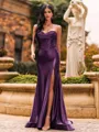 Flattering A-line Sweetheart Appliques Lace Sweep Train Silk Like Satin Corset Prom Dress