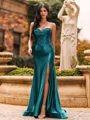 Flattering A-line Sweetheart Appliques Lace Sweep Train Silk Like Satin Corset Prom Dress