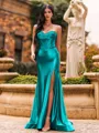Flattering A-line Sweetheart Appliques Lace Sweep Train Silk Like Satin Corset Prom Dress