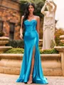 Flattering A-line Sweetheart Appliques Lace Sweep Train Silk Like Satin Corset Prom Dress