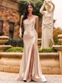 Flattering A-line Sweetheart Appliques Lace Sweep Train Silk Like Satin Corset Prom Dress