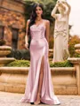 Flattering A-line Sweetheart Appliques Lace Sweep Train Silk Like Satin Corset Prom Dress