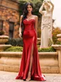 Flattering A-line Sweetheart Appliques Lace Sweep Train Silk Like Satin Corset Prom Dress