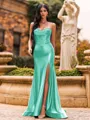 Flattering A-line Sweetheart Appliques Lace Sweep Train Silk Like Satin Corset Prom Dress