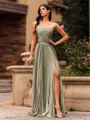 Sophisticated A-line Straight Pleated Sweep Train Corset Prom Dress