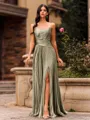 Sophisticated A-line Straight Pleated Sweep Train Corset Prom Dress