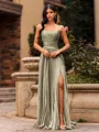 Sophisticated A-line Straight Pleated Sweep Train Corset Prom Dress