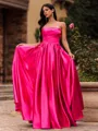 Show-Stopping Ball-Gown Straight Ruffles Floor-Length Satin Corset Prom Dress