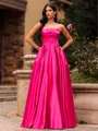 Show-Stopping Ball-Gown Straight Ruffles Floor-Length Satin Corset Prom Dress