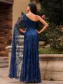 Mesmerizing Sheath One-Shoulder Long Sleeves Floor-Length Lace Prom Dress