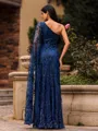 Mesmerizing Sheath One-Shoulder Long Sleeves Floor-Length Lace Prom Dress
