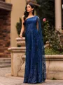 Mesmerizing Sheath One-Shoulder Long Sleeves Floor-Length Lace Prom Dress