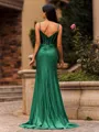 Second Sheath Spaghetti Straps Pleated Sweep Train Corset Prom Dress