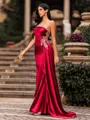 Refined Sheath One-Shoulder Rhinestone Sweep Train Silk Like Satin Corset Prom Dress