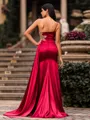 Refined Sheath One-Shoulder Rhinestone Sweep Train Silk Like Satin Corset Prom Dress
