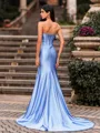 Form-Fitting Sheath Straight Rhinestone Chapel Train Corset Prom Dress