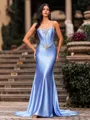 Form-Fitting Sheath Straight Rhinestone Chapel Train Corset Prom Dress
