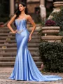 Form-Fitting Sheath Straight Rhinestone Chapel Train Corset Prom Dress