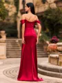 Timeless Sheath Off-the-Shoulder Pleated Floor-Length Silk Like Satin Corset Prom Dress