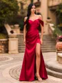 Timeless Sheath Off-the-Shoulder Pleated Floor-Length Silk Like Satin Corset Prom Dress