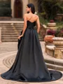 Bold A-line Sweetheart Ruffles Chapel Train Satin Corset Prom Dress