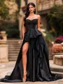 Bold A-line Sweetheart Ruffles Chapel Train Satin Corset Prom Dress