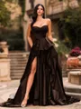 Bold A-line Sweetheart Ruffles Chapel Train Satin Corset Prom Dress
