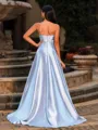 Effortless A-line Straight Pleated Sweep Train Corset Prom Dress